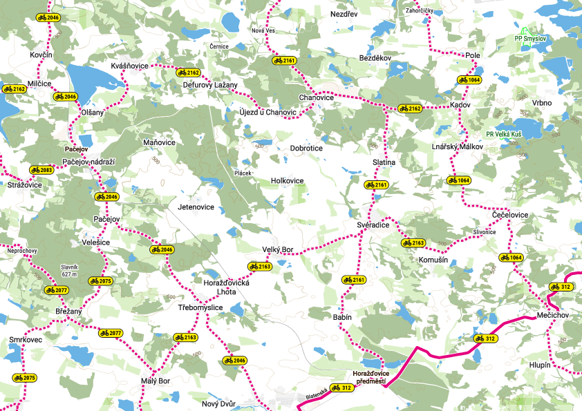 Detail cyklotras v mapě na zakázku